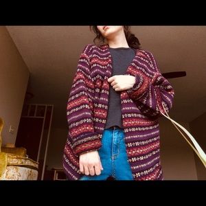 LL Bean Vintage Patterned Linen Cotton Cardigan